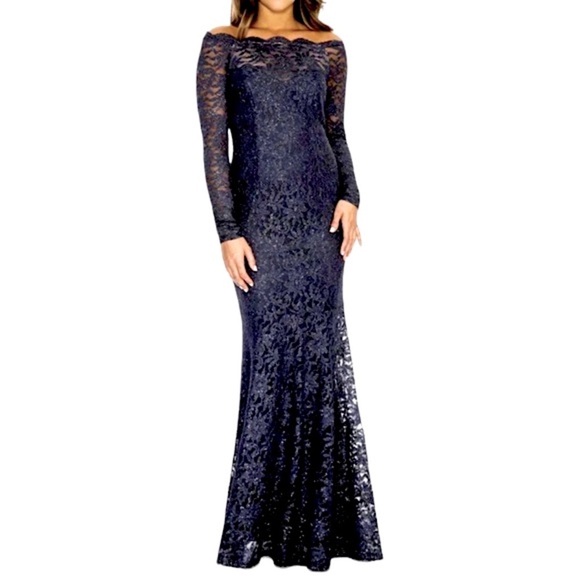 NWT DECODE 1.8 Formal Off the Shoulder Blue Lace Mermaid Dress Plus Size 14 14W - Picture 1 of 16